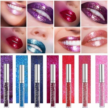 

7 Color Glitter Lipstick Long Lasting Waterproof Shimmer Shiny Red Lip Gloss Make Up Metallic Blue Purple Pink Liquid Lipsticks