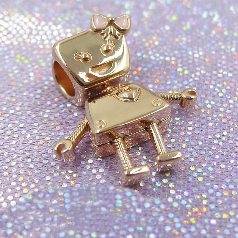 

2018 Spring 925 Sterling Silver Bella Robot Charm Rose colour Beads Fit Pandora Bracelets DIY for Women Jewelry Accessories