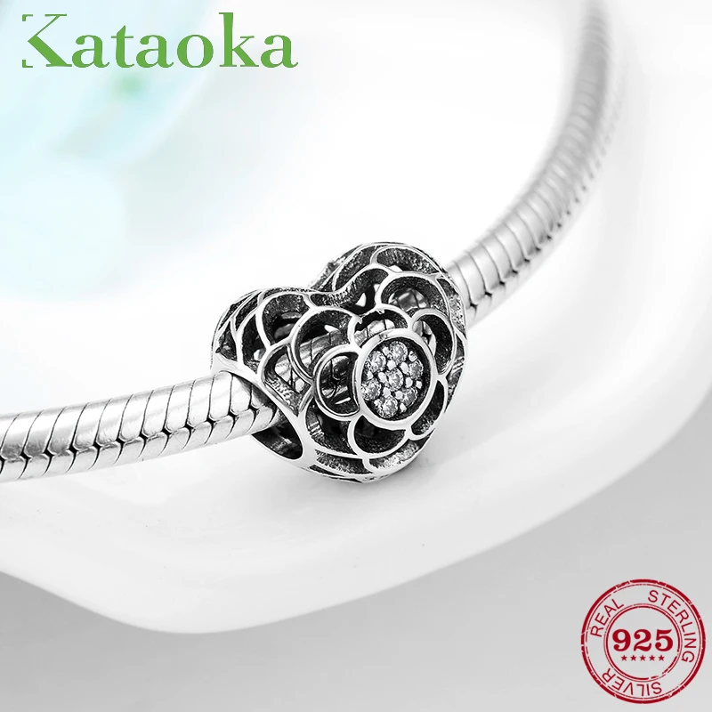 Forget Me Not Hollow out Flower Heart Beads charms 925 Sterling Silver women Fit Original Pandora Bracelet Jewelry making | Украшения и