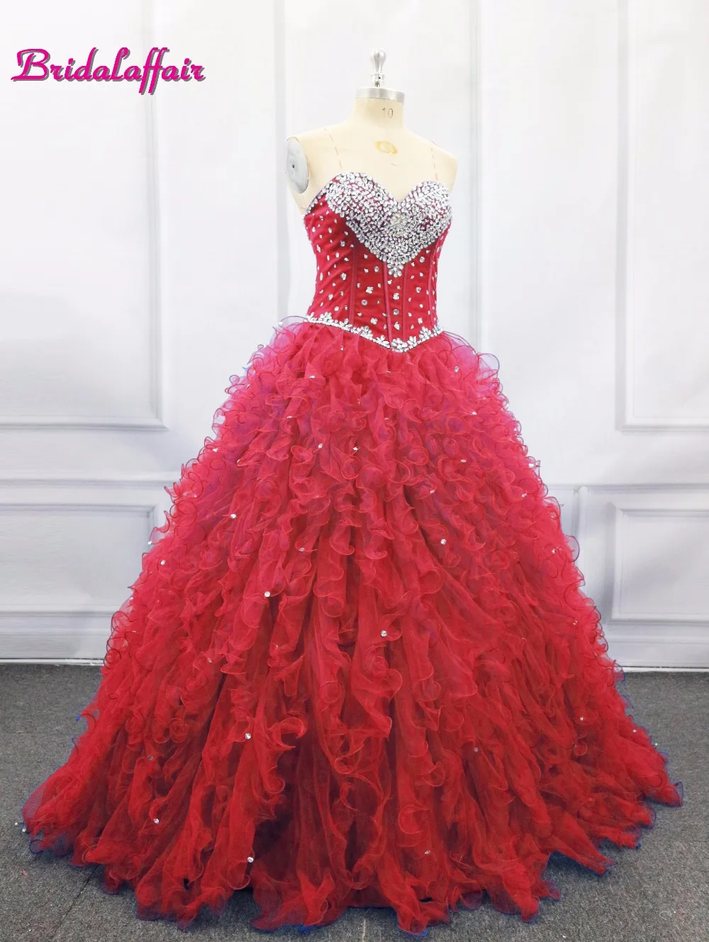 

Red Crystal Prom Dress Ball Gown Quinceanera Dresses 2019 Beaded Crystals Ruffles Party Dress girl flower dress sweet 16 gowns