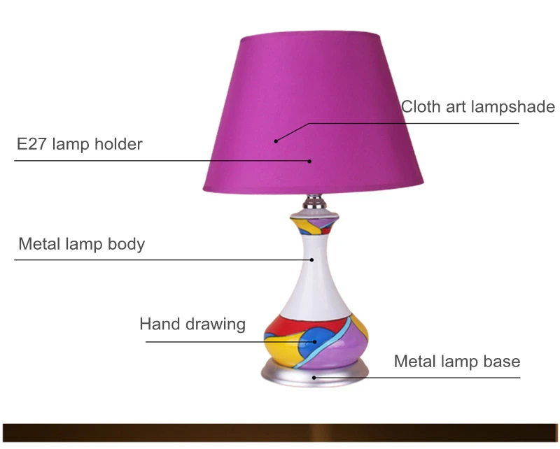 Post Modern Art Table Lamps Hand Drawing Pattern Purple Cloth