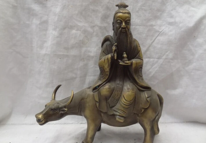 

S2719 11" Chinese Bronze Trigram The Laoist Incarnation Of God Ride Bull Ox Statue D0318