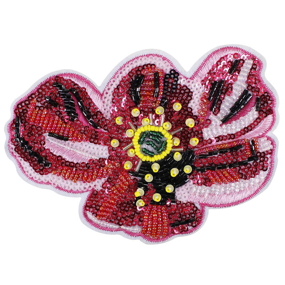 10pieces Embroidery Sequin Beaded Diamond Patches Floral Petal Applique