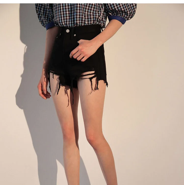 Джинсовые шорты с высокой талией для женщин летние рваные короткий джинсовый комбинезон женский белый черный панк стиль короткие брюки Винтаж