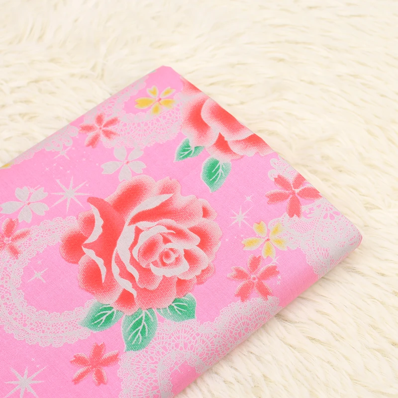 

DIY Patchwork Cotton Fabric Cotton Plain Sewing Fabric Pink Floral Printed Cloth Handmade Needlework Material For Dress Bedding