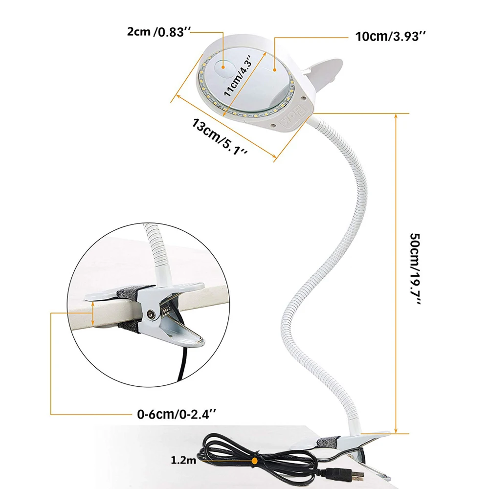 Объектив 8x 15x светодиодный светильник Лупа Стекло лампы мульти-функциональные зажим Тип 38 Светодиодный s для чтения, ремонт и Красота Маникюр PD-5S-White