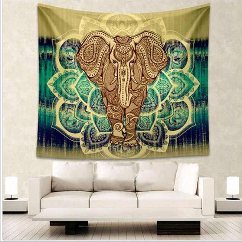 Elephant Tapestry Mandala Color Upholstery Printed Decorative Boho Wall Rug Curtain