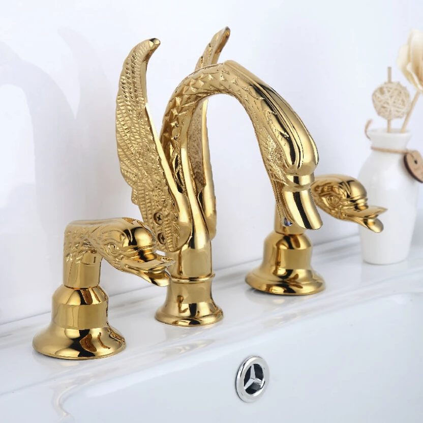 Free shipping 3 PIECEs gold clour swan sink faucet ...