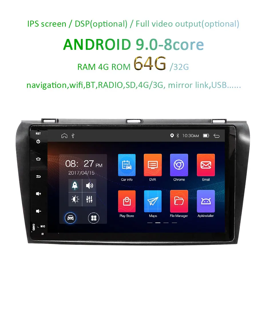 Perfect DSP IPS SCREEN 4G 64G Android 9.0 Car GPS For Mazda 3 2003-2009 stereo navigation RADIO pc FIT BOSE system NO dvd player 2