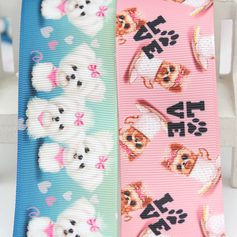 

Cartoon cute dog printed grosgrain ribbon 38mm 10 yard set diy handmade bows fabric party derection ribbons