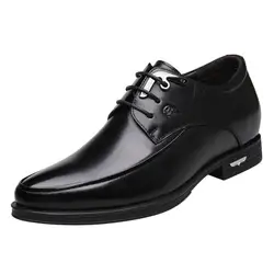 Мужская официальная модельная обувь, обувь из натуральной кожи для свадебной вечеринки, черная обувь на шнуровке, увеличивающая рост, на