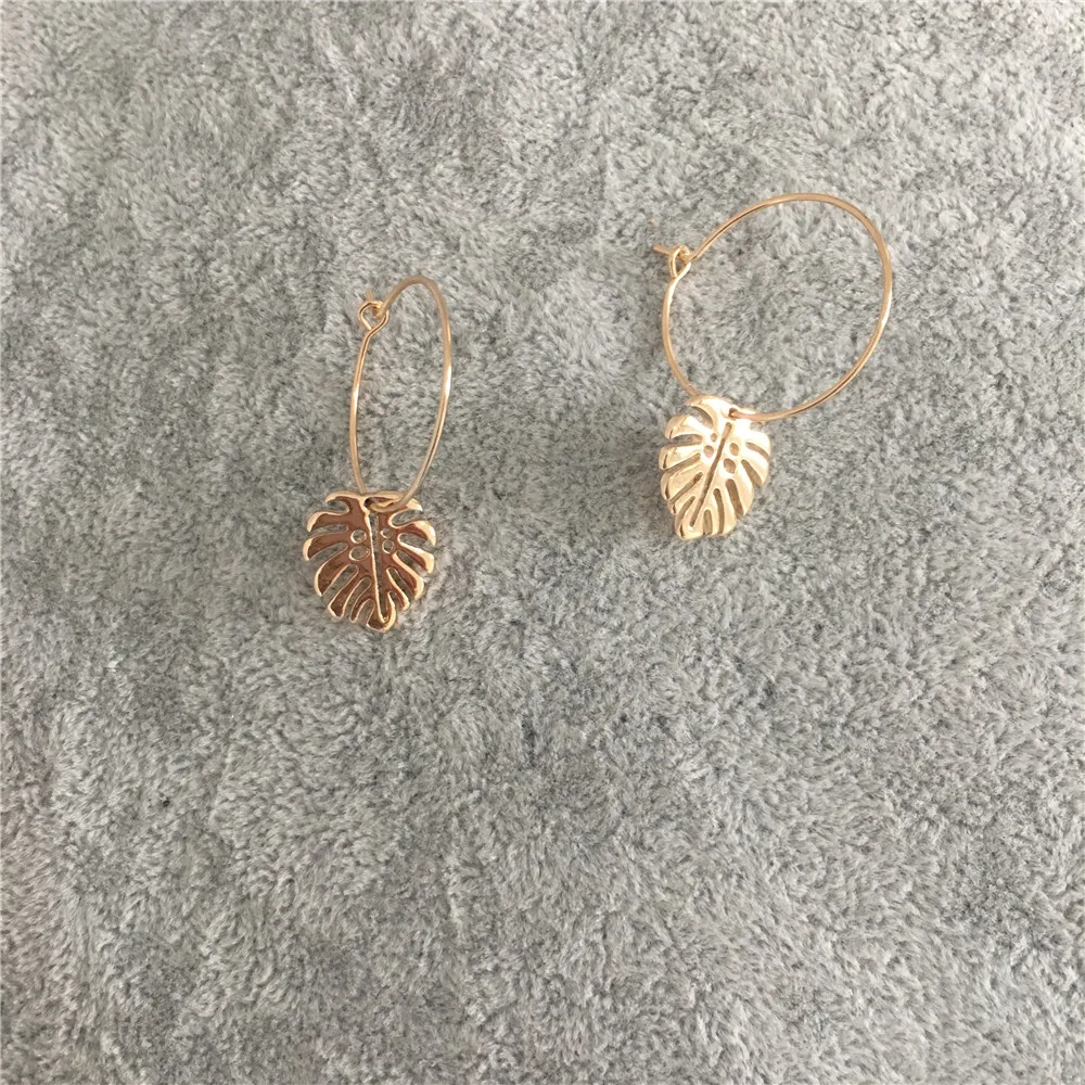 HOT SUMMER GOLD COLOR PALM TREE LEAF CHARM HOOP EARRING FOR GIRL WOMAN - Image 5
