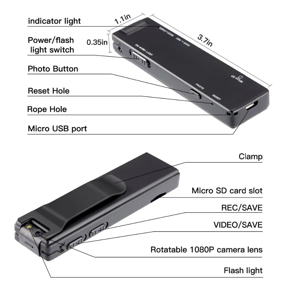 Vandlion A3 мини цифровая камера HD фонарик Micro Cam Магнитная камера для тела Детектор движения моментальная циклическая запись видеокамера