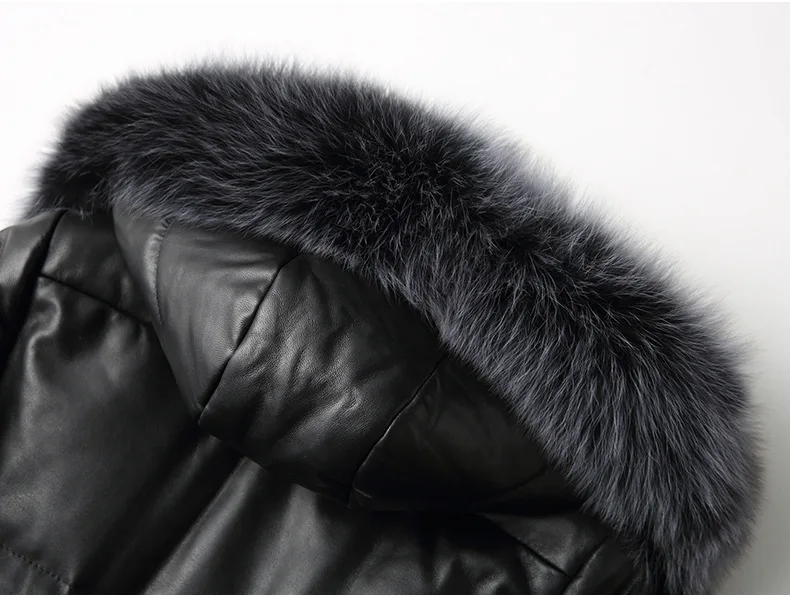 Зимняя куртка из натуральной кожи, женская куртка из лисьего меха, пальто из овчины, женские кожаные пуховые пальто, Корейская Длинная женская куртка KJ2485