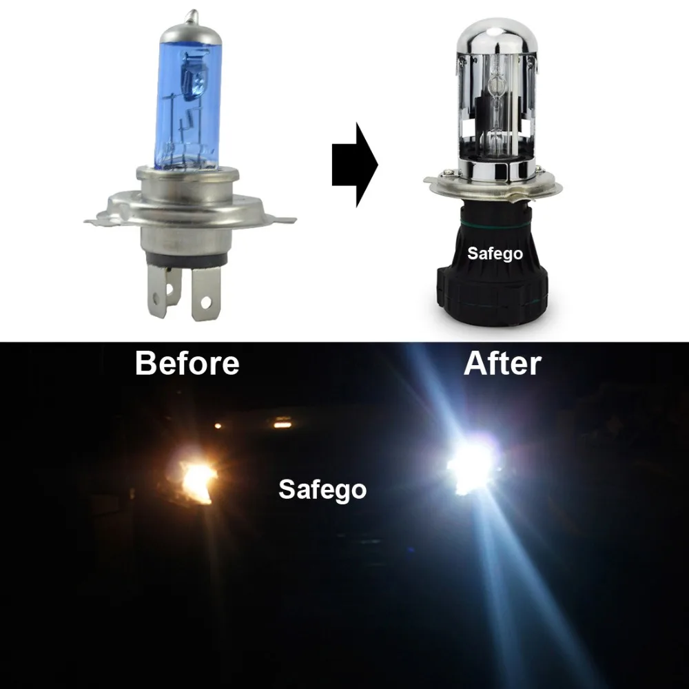 Lâmpadas + 1 Arnês + 1 Safego Bixenon 1 Par 35 w - 55 hi lo Feixe Bi-xenon Farol Relé Digital Lastro Fino Dc12v h4 Hid Kit 3 35 w 55 w hi lo feixe