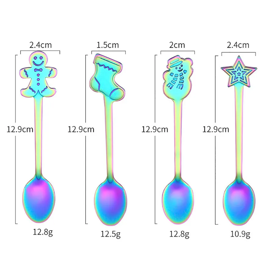 Комплект кофейных ложек из нержавеющей стали 4 шт., Рождественская красочная ложка, ложки с мультяшными ручками, столовые приборы, инструменты для мороженого, питья 30