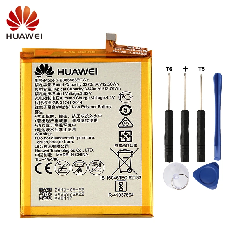 

Huawei HB386483ECW+ Phone Battery For Huawei G9 Plus Honor 6X Maimang 5 MLA-AL00 MLA-AL10 G9Plus novaplus GR5 2017 3340mAh+Tool