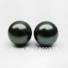 Hj 00111 2 шт.! Deep-green! Round11.6mm таити подлинной жемчужиной DIY серьги