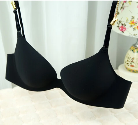 

Black Seamless Bra Sexy Push UP Deep V-neck Glossy Corrugate edge Underwear Women's Basic Bra Plus Size