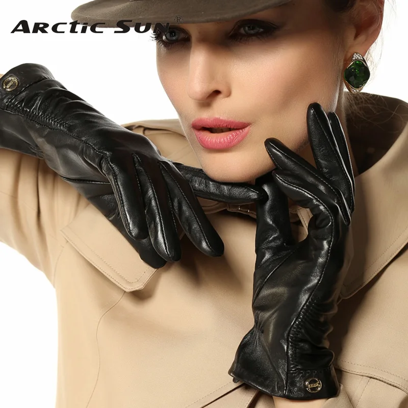 

2019 Rushed Women Gloves Wrist Short Slim Genuine Leather Glove Female Fashion Goatskin For Winter Driving Plus Thermal EL035NN