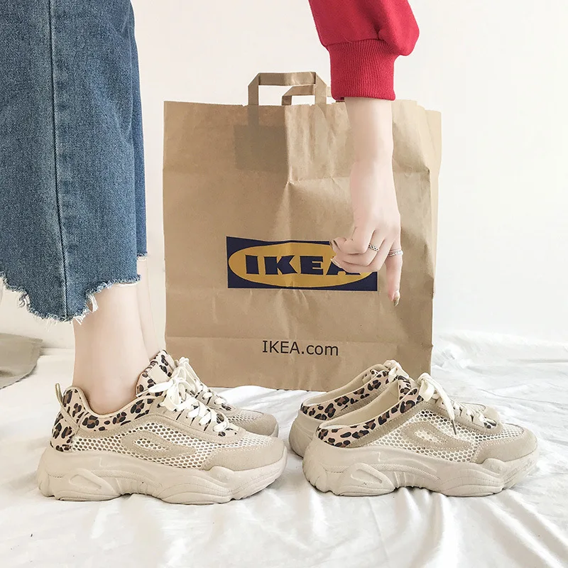 

Women's Sports Shoes Big Head Cute Leopard Pattern Comfortable Breathable Mesh Shoes Outdoor Running Shoes Lazy Shoes Sneakers