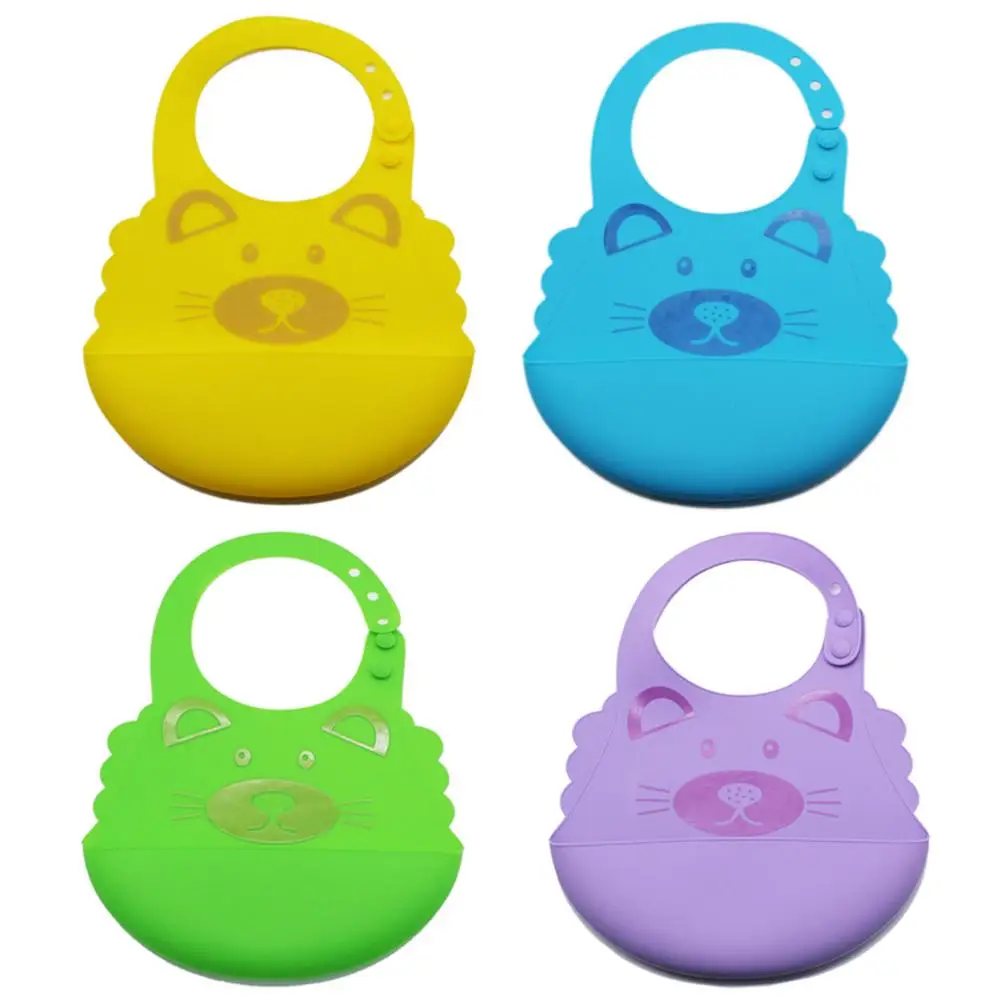 

Baby Silicone Drool Bib Cute Kitten Waterproof Bib Children Dinner Pocket Food Grade Silicone Safe Infant Saliva Towels Bebe