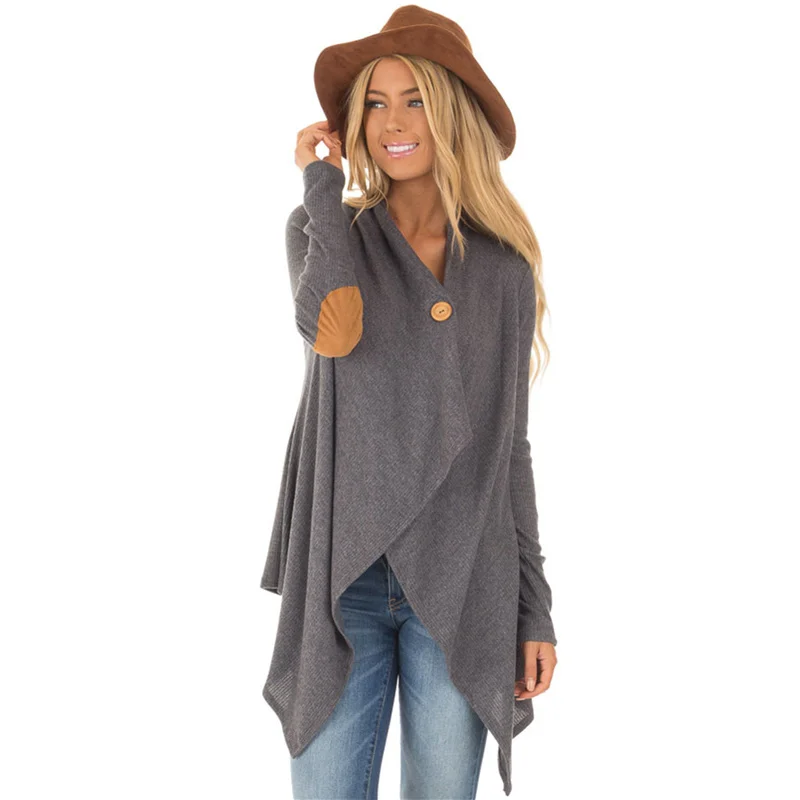 

Dreamlikelin Spring Autumn Cardigan Women Casual Loose Long Sleeve Irregular Hem Tassel Cardigan Black Gray Patchwork Sweater