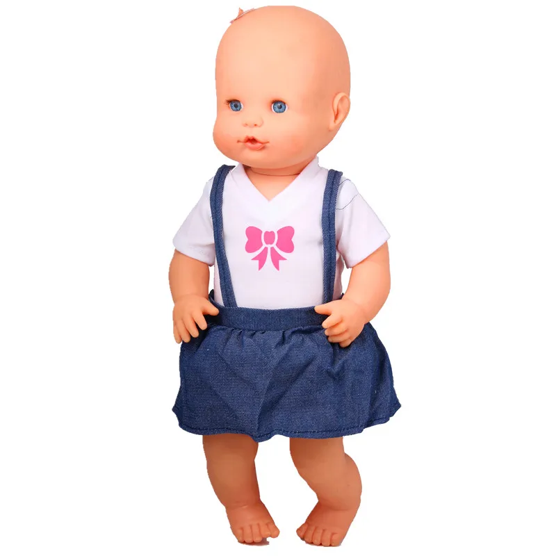 

New hot 16inch Doll Clothes 41CM Nenuco Ropa Accesorios Nenuco 35cm Baby Doll O Collar White T-shirt Jean Suspender Skirt Gifts