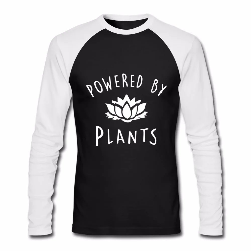 

2018 Funny Vegan Long T Shirt Power by plants Long Sleeve Cotton Tees camisetas hombre Brand Unisex Men Women T Shirts