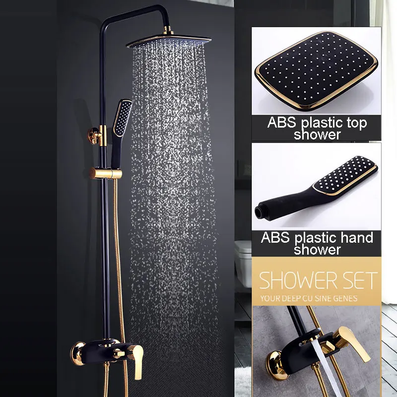 High quality brass luxury rainfall black paint shower set bathroom