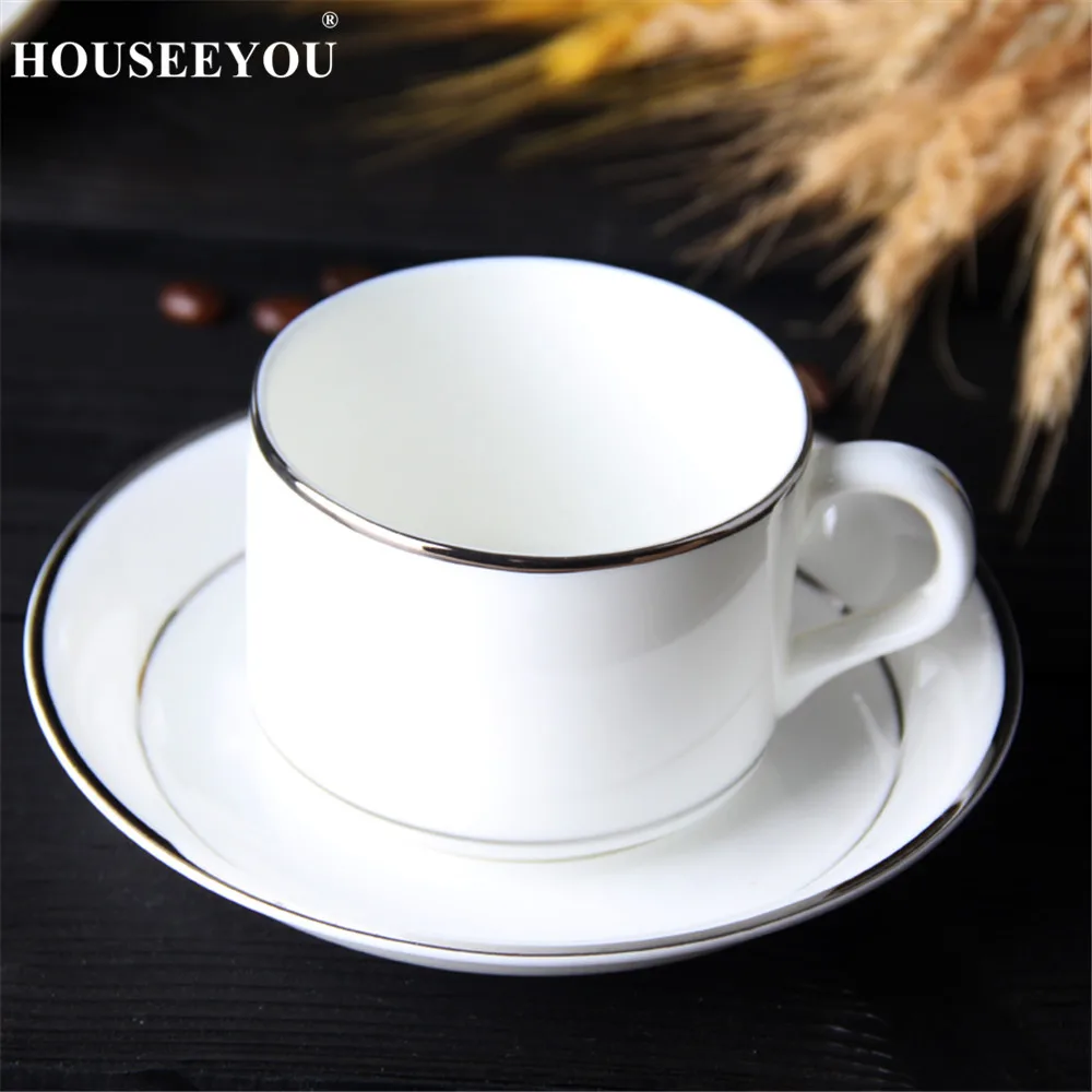 HOUSEEYOU White Ceramic Coffee Cup Saucer Set Pigmented Porcelain Afternoon Tea Cup Teacup Set with Stainless Steel 304 Spoon HOUSEEYOU White Ceramic Coffee Cup Saucer Set Pigmented Porcelain Afternoon Tea Cup Teacup Set with Stainless Steel 304 Spoon