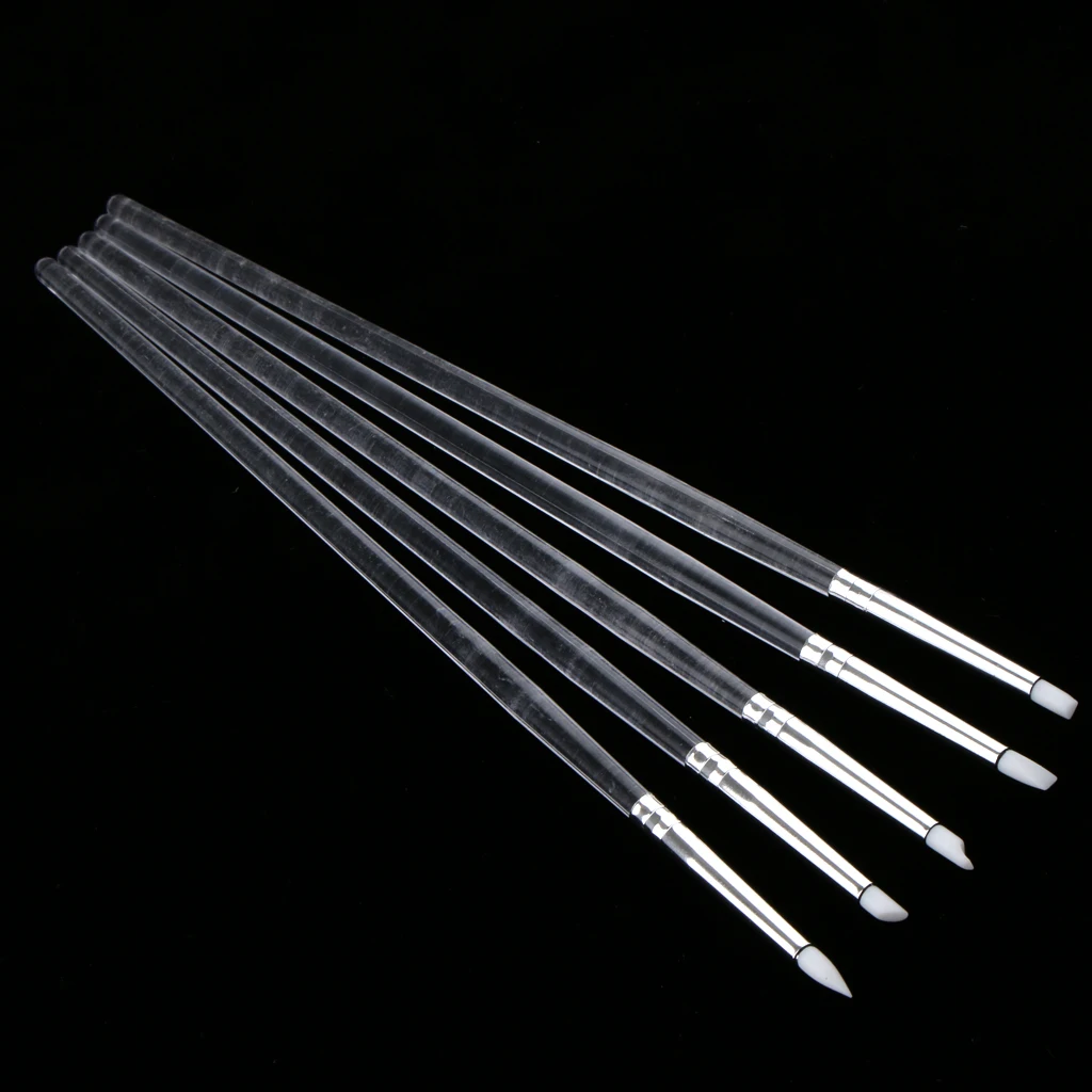 5 Pcs Silicone Nail Brushes Pens Set With 5 Shape Tip Acrylic Clear Handle For Nail Art Painting Carving Moulding Blending Pens