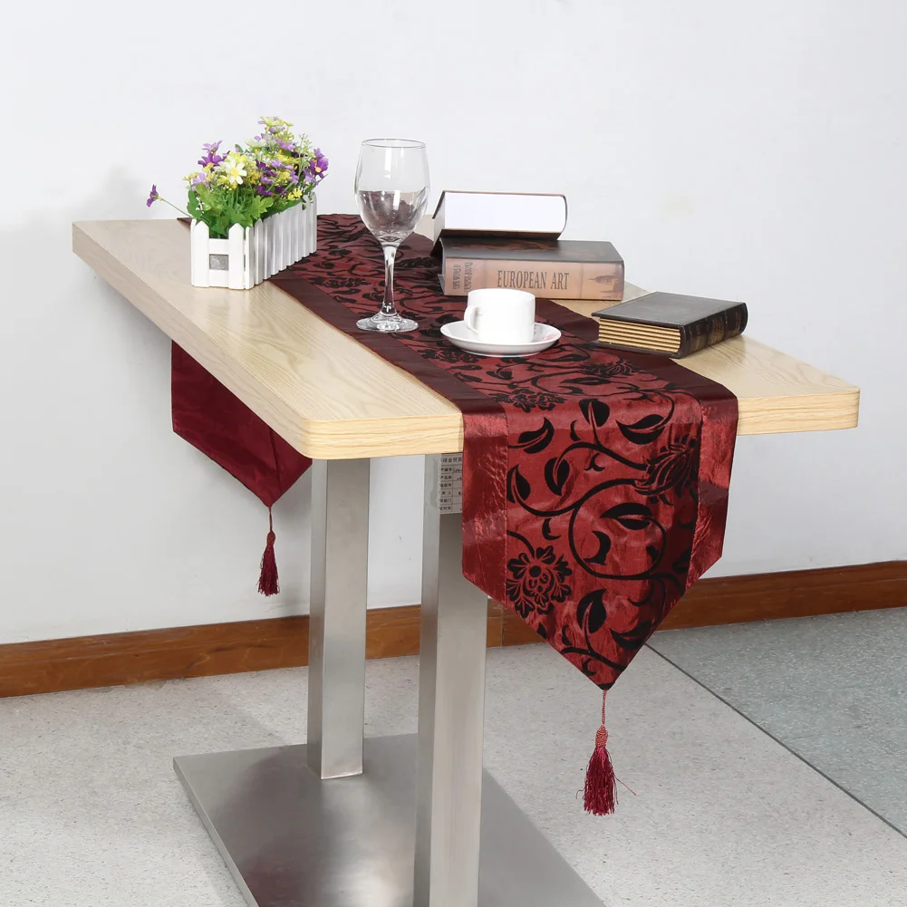 

Table Cloth Flower Blossom Flocking Wedding Table Decor Raised Flower Blossom Flocked Damask Table Runner Cloth 200*32cm