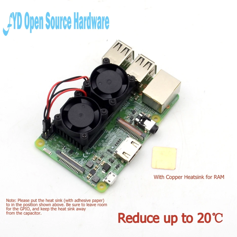 1 шт. Raspberry pi Dual Fan Ultimate Heatsink Cooler с двойными вентиляторами охлаждения для Pi 3/2 Model B /