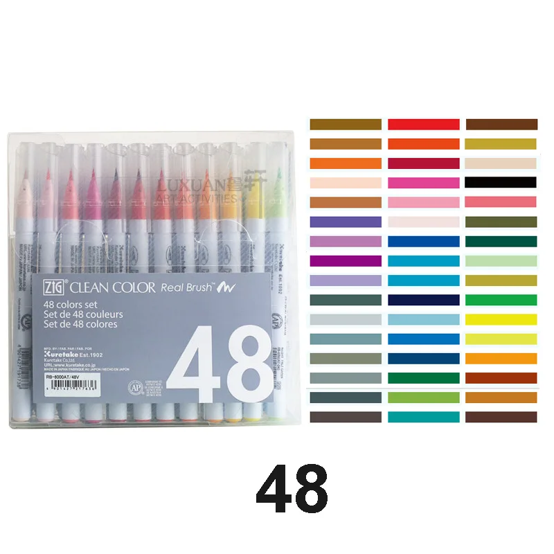 Kuretake ZIG чистый цвет, настоящая кисть, водная Цветная кисть, ручки, мягкий наконечник, ручка для эскизов, набор для рисования водным цветом - Цвет: 48 Colors
