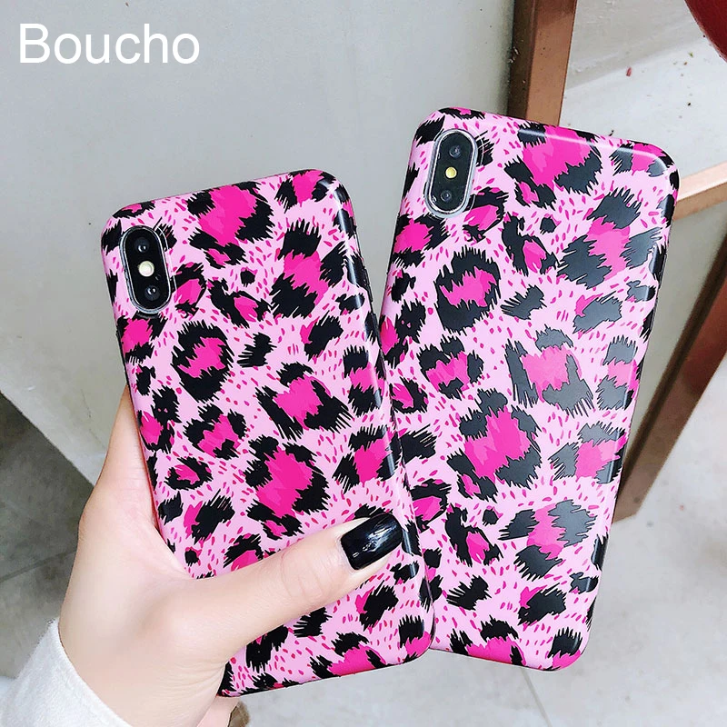 Boucho Винтажный Розовый Леопардовый принт телефонные чехлы для iphone XR X XS Max 6 S 7 8 Plus