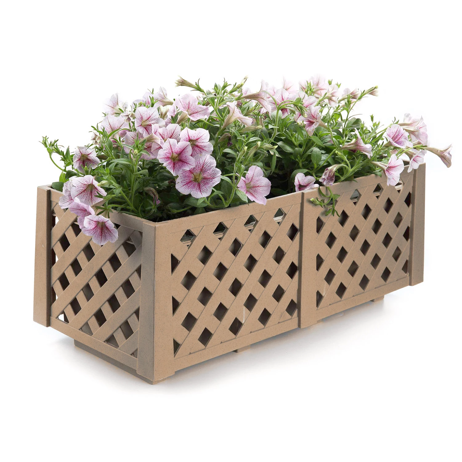 

T4U Resin Planter Box Wood Brown Rectangle flower Pot Container Grille Style Patio Balcony Porch Yard Garden Home Decoration