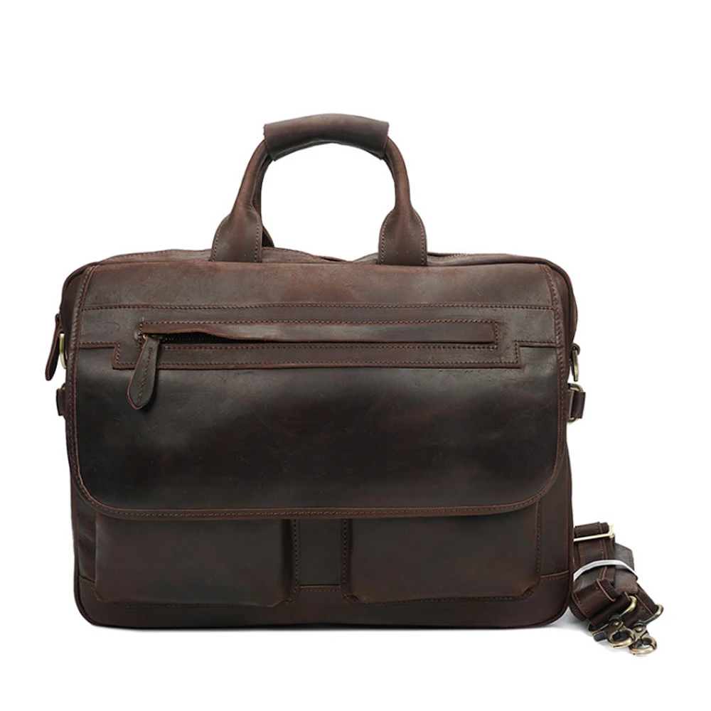 

Vintage Men's Genuine Leather Handbag Trend 16 Inch Business Affairs Computer Bag Hand Made Cow Leather Single Shoulder Bag