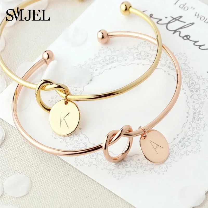 SMJEL Personalize Knot Initial Bracelets Bangles A Z 26 Letters Initial Charm Bracelet Bangles for Women Jewelry Pulseiras AliExpress