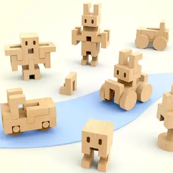 

DIY wooden Interlaced building block toys building heap Cute Robot children early education toys