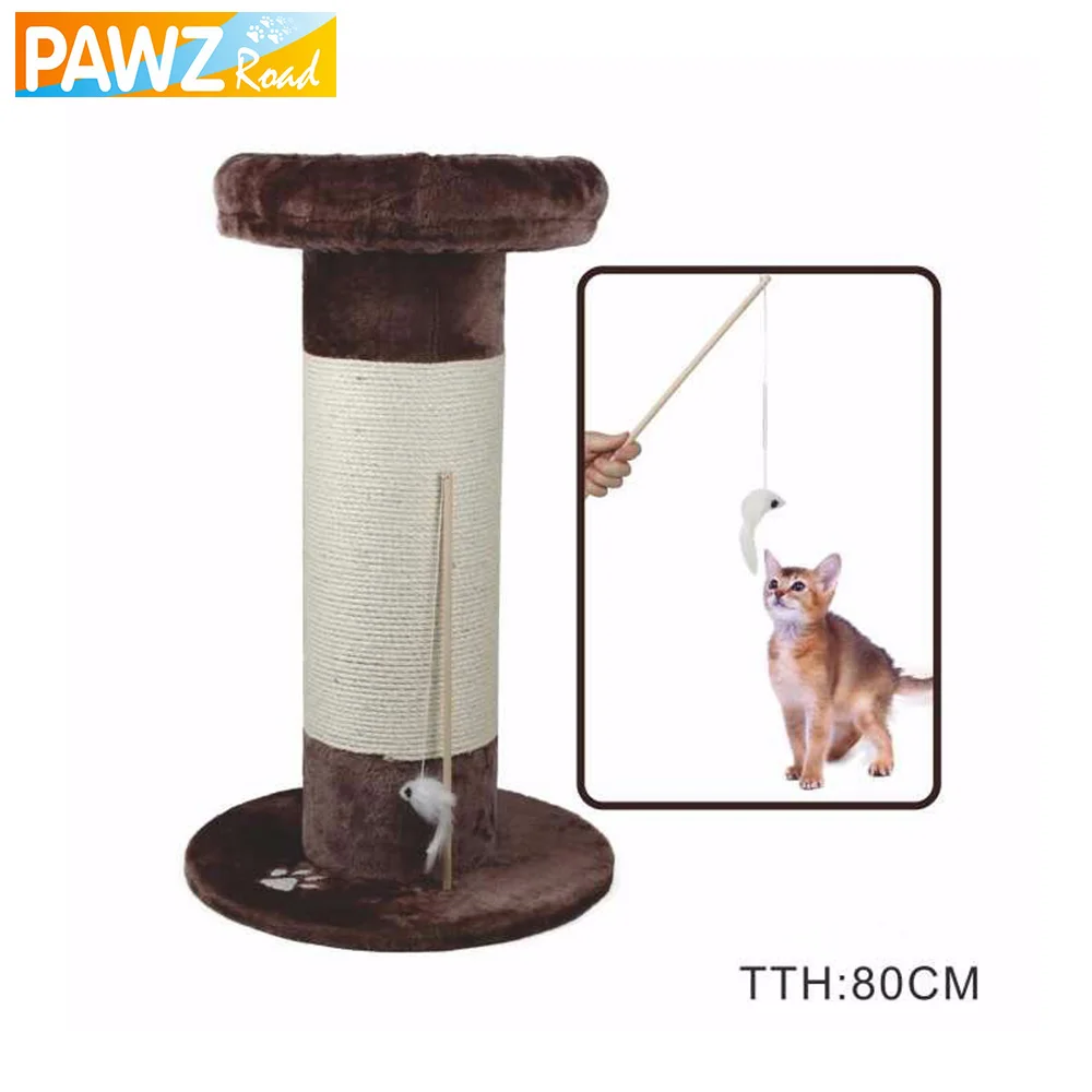 H80CM Cat Toy Funny Cat Stick Scratching Post Wood Climbing Tree Mouse