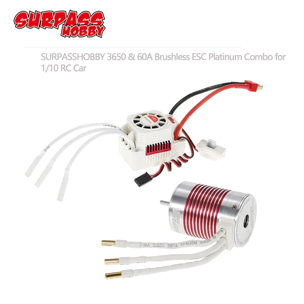 

SURPASSHOBBY Platinum Waterproof Series 3650 3900KV 4300KV 5200KV 4 Poles Senseless Brushless Motor 60A ESC for 1/10 RC Car Boat