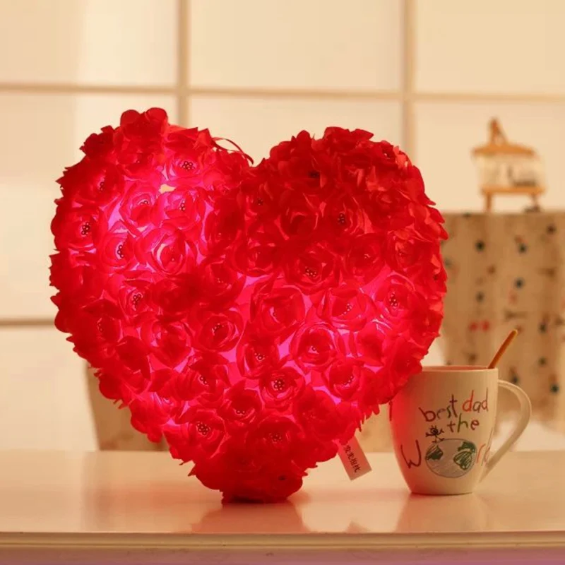 Красочная Роза романтическая плюшевая подушка сердце любовь яркая светодиодная лампа Подушка Мягкая кукла игрушка подарок для девушка жена дети - Цвет: Red