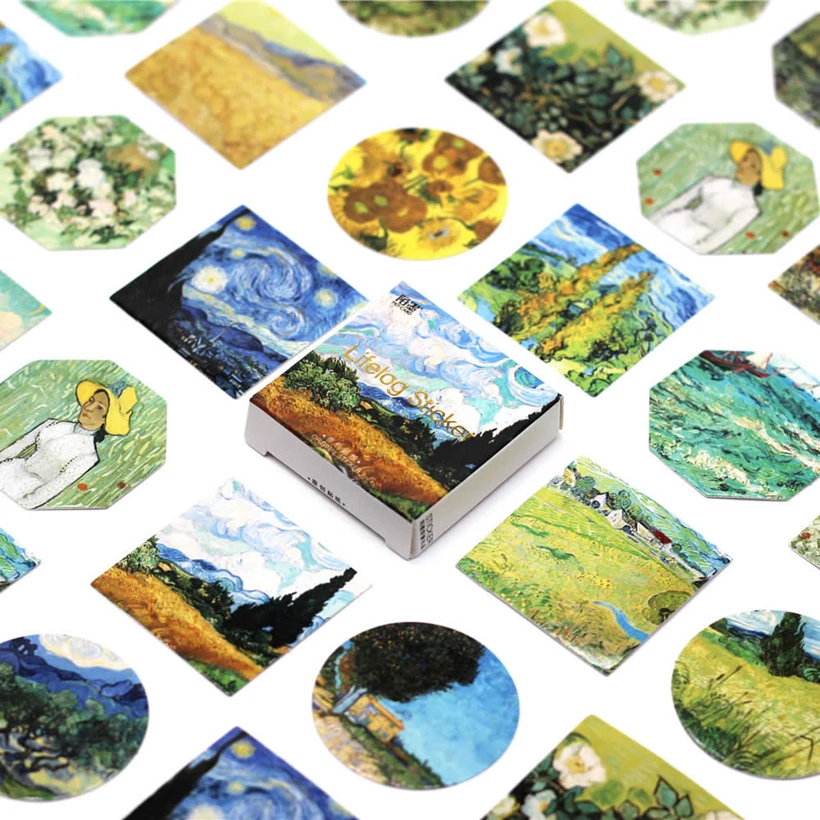 

LOLEDE New 45pcs/set Vangogh Washi Tape Decorate Japanese Stationery Scrapbooking Supplies Stickers Office Adhesive Tape