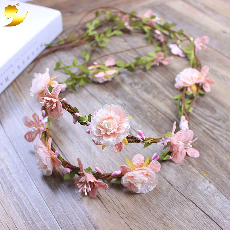 

XinYun Lace Flower Wreath Girls Hair Accessories Adjustable Headbands For Women Wedding Flower Crown Rattan Hair Ornaments