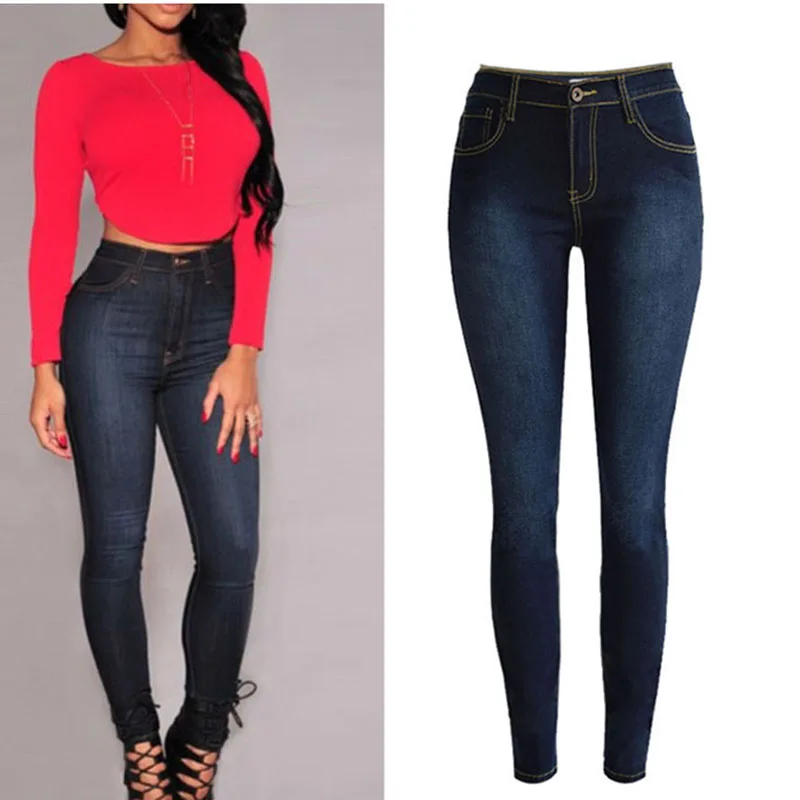 Plus Size Women Cotton Denim Jeans Pants High Waist Bleached Vintage