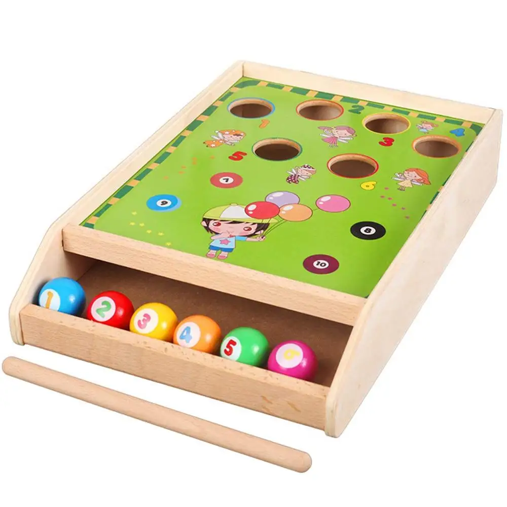 Мини деревянный бильярдный стол для игры в пул 1 палочка+ 6 шариков забавная спортивная игра развивающие игрушки подарок на день рождения для детей ясельного возраста