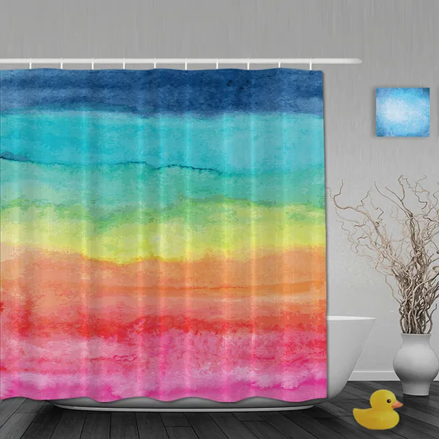 Aliexpress Watercolor Bathroom Shower Curtain Rainbow Watercolor Bathroom Shower Curtain Rainbow Striped Waterproo Polyester Fabric Custom Hooks