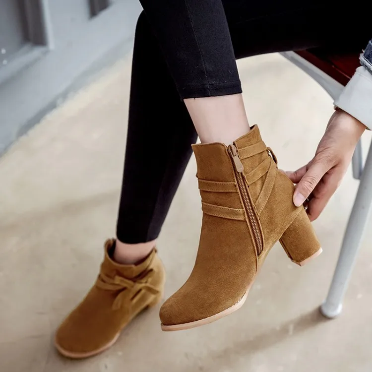 

Big Size 9 10 11-13 boots women shoes ankle boots for women ladies boots Side zipper with bow tie