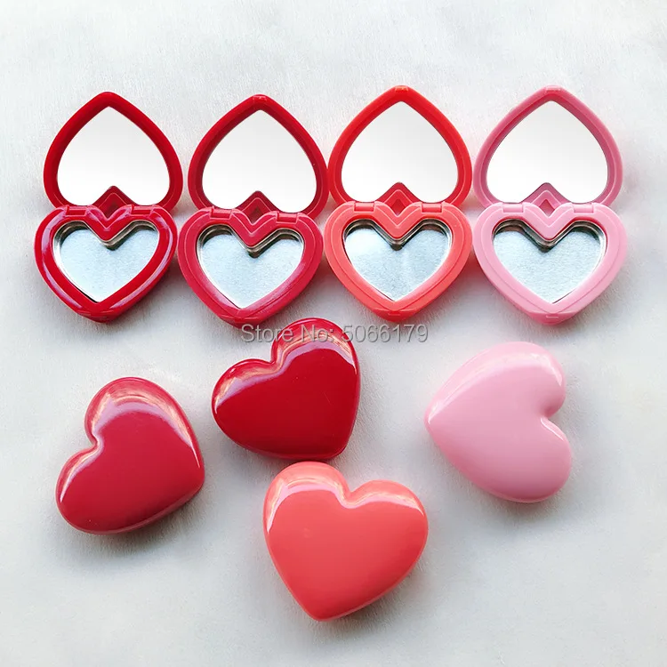 

1.5G Red Heart Shape Cosmetic Lip Balm Lipstick Lipgloss Sub Container, Makeup Blusher Box n Mirror, Pink Eyeshadow Compact Case